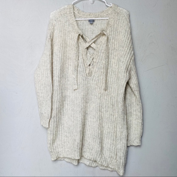 aerie Sweaters - Aerie Light Gray Lace Up Oversized Sweater/ Dress